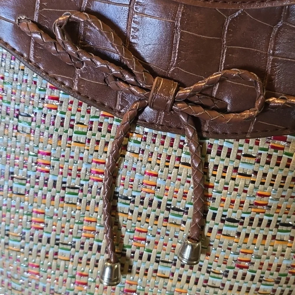 Bueno Brown Woven Tote with Croc Trim